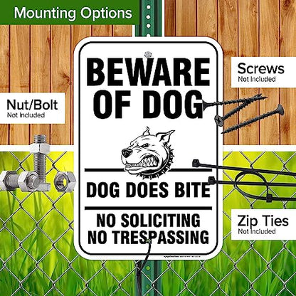 Beware of Dog, Dog Does Bite No Soliciting No Trespassing Sign, 12x18 - size: 12x18 - Aluminum