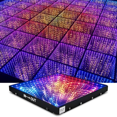 Dance Floor Stage Lights Tempered Glass Infinity Mirror Panel 3D Effect Led Dance Floor for Wedding Party Customizable (Stars-Magnetic, 25PCS(8.2FTX8.2FT)) - size: 25PCS(8.2FTX8.2FT), style: Stars-Magnetic
