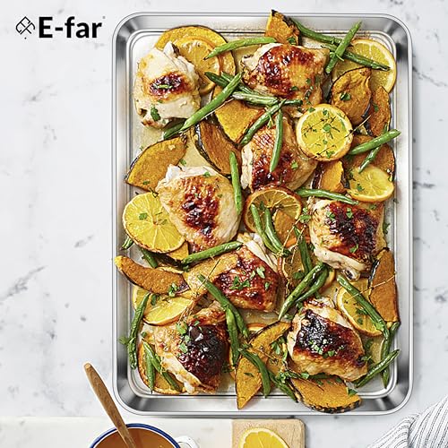 E-far Stainless Steel Baking Sheet Set of 2, 16” x12” x 1” Cookie Sheet Pan - size: 16"x 12"