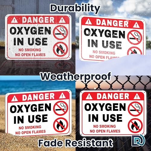Oxygen in Use Signs, 10x7 Reflective Aluminum, No Smoking, 2 Pack