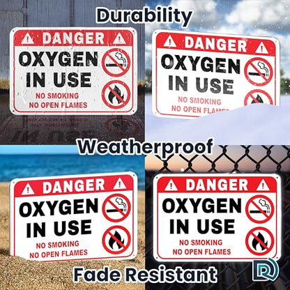Oxygen in Use Signs, 10x7 Reflective Aluminum, No Smoking, 2 Pack