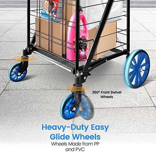 SereneLife Shopping Cart - Swivel Front Wheels, Portable and Collapsible Design, with Detachable Basket, Ideal for Grocery, Laundry, and Shopping, 110 lbs Weight Capacity
