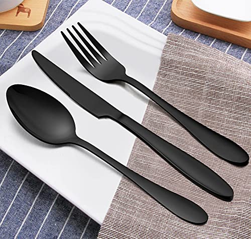 LIANYU 60-Piece Black Silverware Set, Flatware Cutlery Set for 12 - color: Black