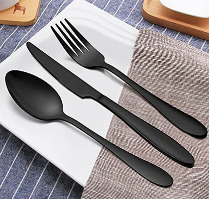 LIANYU 60-Piece Black Silverware Set, Flatware Cutlery Set for 12 - color: Black
