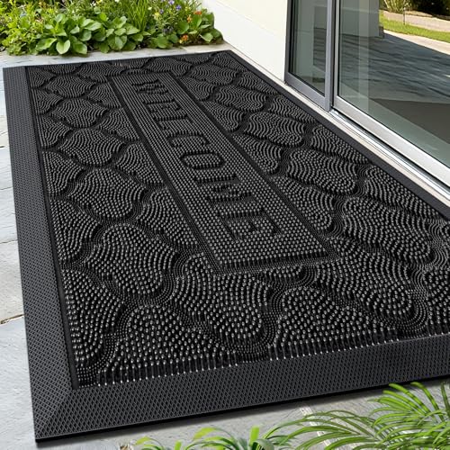 FRAMICS Welcome Mats for Front Door, 17"x30" Rubber Doormat Non Slip, Black - color: Black, size: 17" x 30"