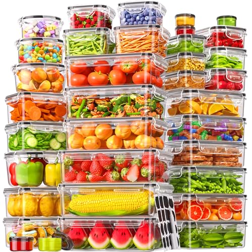 KEMETHY 70 PCS Food Storage Containers with Lids Airtight, Total 856oz, BPA-free, Food-grade, Eco-friendly Material, Leak Proof Plastic Containers, Microwave/Dishwasher Safe - color: 70 PCS
