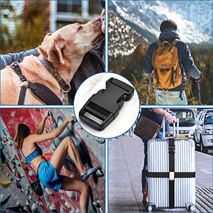 1 inch Buckles Straps Set with 10 Yards Nylon Webbing Strap,10 pcs Quick Side Release Plastic Buckle, 20 pcs Tri-glide Slide Clip for Luggage Strap, Backpack Replacement (Black) - color: Black