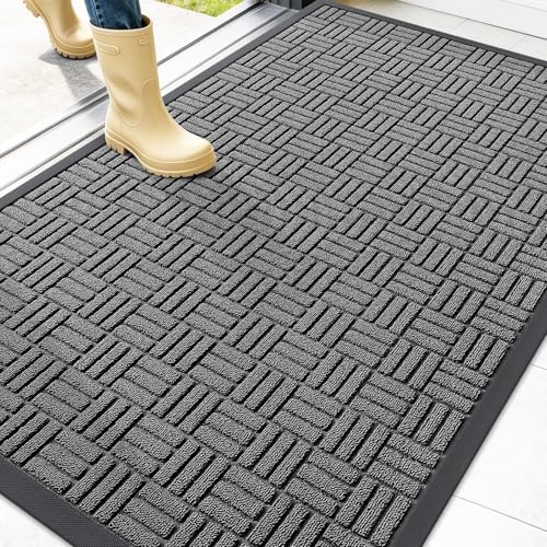 OLANLY Front Door Mat Outside Entrance 47x32, Heavy-Duty Rubber Doormat - color: Grey, size: 47" X 32"