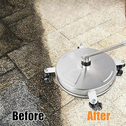 Hourleey 16" Pressure Washer Surface Cleaner, Stainless Steel Surface Cleaner with 4 Wheels for Concrete, Patio, Sidewalk, Deck, Pathway 1/4" Quick Connector, 2 Extension Wand, 4000 PSI - size: 16 Inch