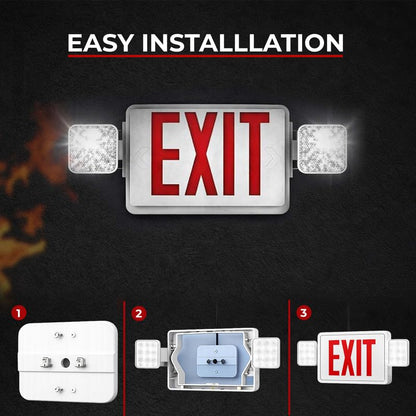 Double Sided LED Emergency EXIT Sign, Remote Capable, Two LED Flood Lights, Backup Battery, US Standard Red Letter, Commercial Grade, 120-277V, FireResistant(UL 94V-0) (1 Pack) - size: 1 Pack