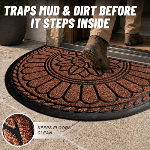 Mibao Half Round Door Mat, 47"x32", Maroon, Non-Slip Welcome Entrance - color: Maroon, size: 2'8" x 3'11" (Semicircular)