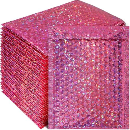 Outus 30 Pack Holographic Bubble Mailers, 11 x 7 Inch, Rose Red - color: Rose Red, size: 11 x 7 inches