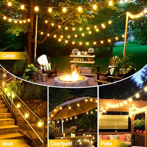 LAMPHOME 26Ft ST38 Outdoor String Lights, Yellow Patio Lights with 12+1 ST38 Edison Bulbs, LED Shatterproof String Lights for Outside Bistro Christmas Patio Party Decorations - color: Yellow, size: 26FT