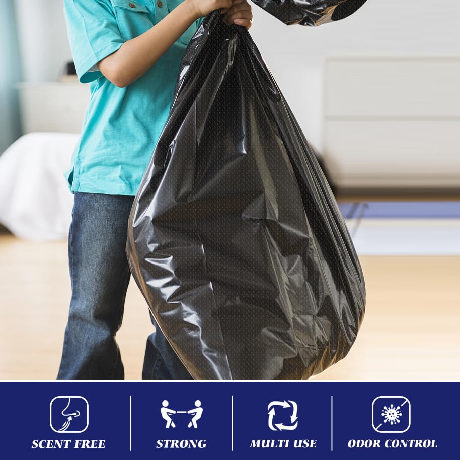 Teivio Large Black Trash Bags 55-60 Gallon 160 Count 50+ Gal Garbage Bags