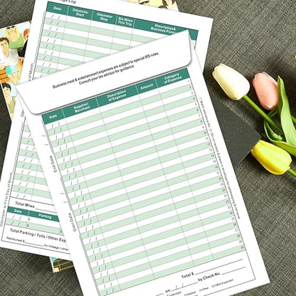 Receipt Organizer Envelopes, 6.5x9.5 Inches, 12-Pack, Green, All-in-One Expense Tracker with Ledger & Mileage Log for Business Receipts Storage - color: Green-12