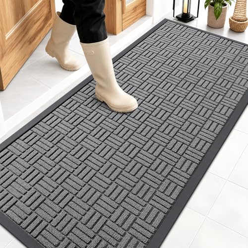 OLANLY Front Door Mat Outside Entrance 59x23, Heavy-Duty Rubber Doormat - color: Grey, size: 59" X 23"
