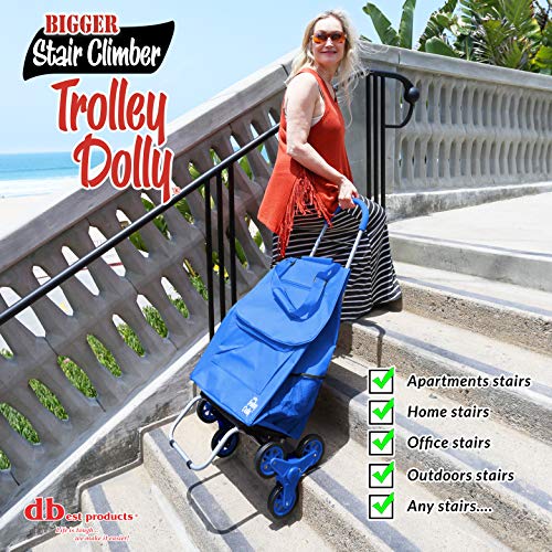 dbest products Stair Climber Bigger Trolley Dolly, Blue Shopping Grocery Foldable Cart Condo Apartment - color: Blue