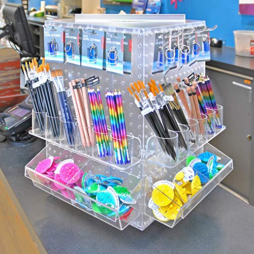 Azar Displays 701414-WHT Rotating Display Stand - 4-Sided Display Racks for Craft Shows - Peg Display Carousel (14” W x 14” D x 20” H) - Easy Assemble Revolving Display for Retail - Pegboard Organizer (White) - color: White, style: Pegboard only
