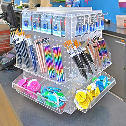 Azar Displays 701414-WHT Rotating Display Stand - 4-Sided Display Racks for Craft Shows - Peg Display Carousel (14” W x 14” D x 20” H) - Easy Assemble Revolving Display for Retail - Pegboard Organizer (White) - color: White, style: Pegboard only