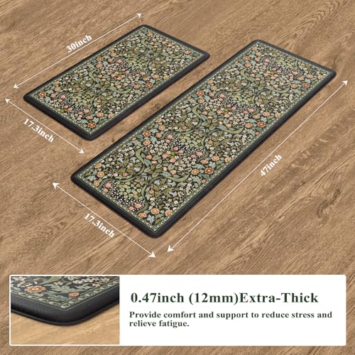 Collive Kitchen Mats for Floor, Kitchen Rugs Sets of 2 Non Slip Washable - color: Black, size: 17.3"x47"+17.3"x29"