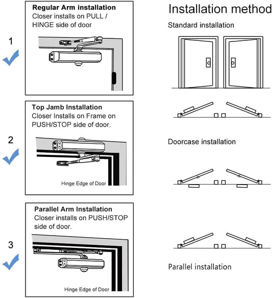 Marie Automatic Door Closer,Size 3 Adjustable Closing Speed Door Closer for 88-143 lbs Residential and Commercial Doors,with Installation Video EN1154 Certification - color: White, size: Size 3