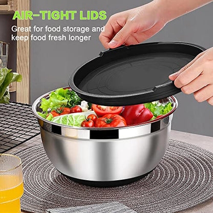 LIANYU Nesting Mixing Bowls Set of 6, Size 7, 3.5, 2.5, 2, 1.5, 1QT - color: Black, style: Anchor Base with Airtight Lids
