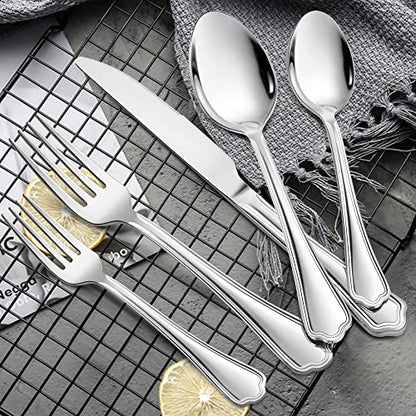 LIANYU 20-Piece Silverware Cutlery Set for 4, Stainless Steel Flatware - style: Scalloped Edge