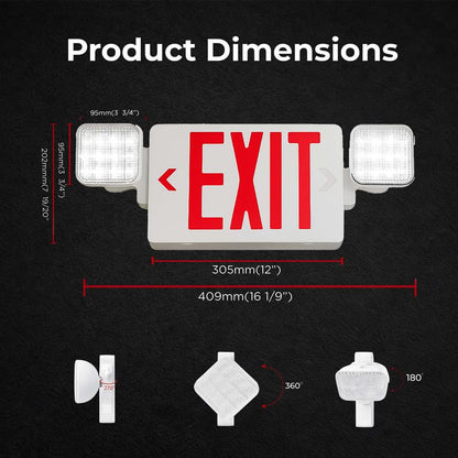 Double Sided LED Emergency EXIT Sign, Remote Capable, Two LED Flood Lights, Backup Battery, US Standard Red Letter, Commercial Grade, 120-277V, FireResistant(UL 94V-0) (1 Pack) - size: 1 Pack