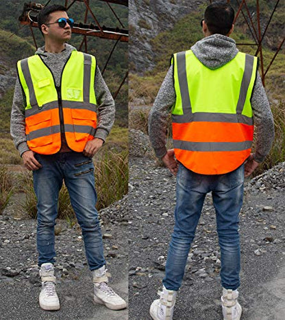 zojo High Visibility Reflective Safety Vest with Multi Pockets 10 Pack Bulk - color: Mix Yellow & Orange, size: X-Large