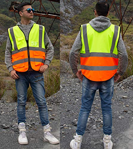 zojo High Visibility Reflective Safety Vest with Multi Pockets 10 Pack Bulk - color: Mix Yellow & Orange, size: XX-Large