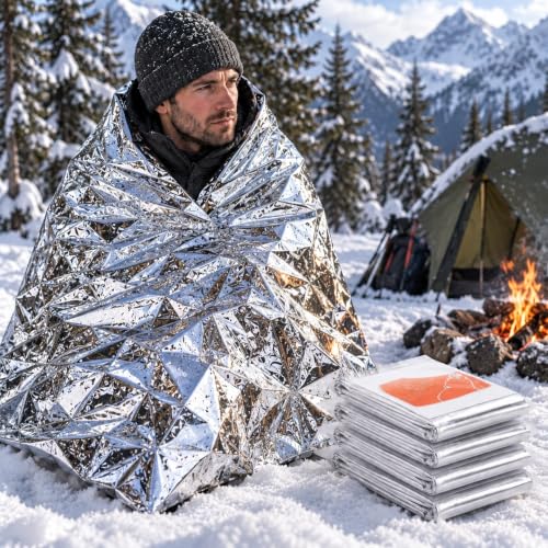 4 Pack Emergency Mylar Blanket, 82x62 in Reflective Aluminum Foil Survival Kit, Outdoor Camping Thermal Space Blankets for Hiking Bug Out Bag Marathons X-Sport Climb, Silver - color: Silver