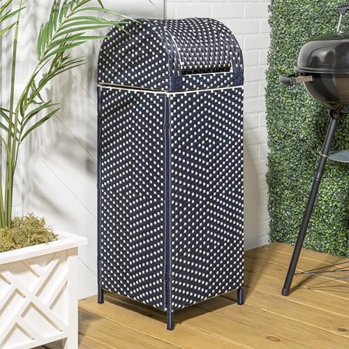 happimess Darla 24 Gal Outdoor Trash Can Swing Top, Navy/White - color: Navy/White, size: 24 Gallons
