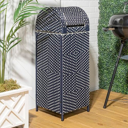 happimess Darla 24 Gal Outdoor Trash Can Swing Top, Navy/White - color: Navy/White, size: 24 Gallons