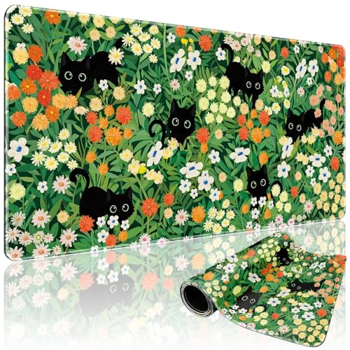 Cute Flower Cat Large Gaming Mouse Pad Desk Mat 31.5"x15.7" - color: Cat Floral