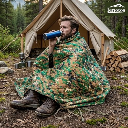 Lenotos Woobie Blanket, Thermal Insulated Military Poncho Liner, Water-Resistant, Portable, Insulation, for Hiking, Survival with Compression Carry Bag (Marpat) - color: Marpat