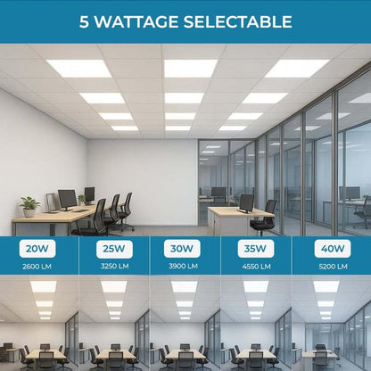 6 Pack 2x2 LED Flat Panel Light for Drop Ceiling, 5200lm Selectable 20W/25W/30W/35W/40W, Color Temperature 3000K/3500K/4000K/5000K/6500K, 0-10V Dimmable, 120-277V, ETL - size: 2x2 5CCT 6 Pack