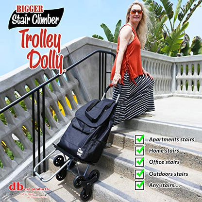 dbest products Stair Climber Bigger Trolley Dolly, Black Grocery Shopping Foldable Cart Condo Apartment 44 Inch - color: Black