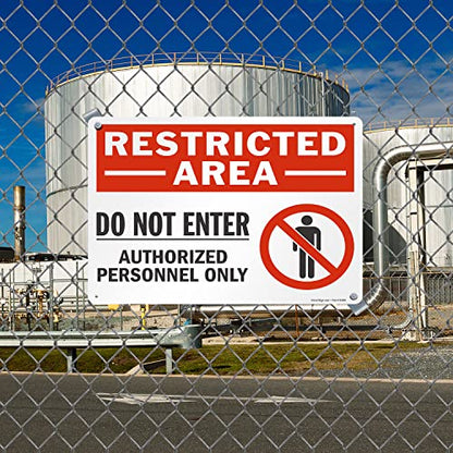 SmartSign 18 x 24 inch “Restricted Area - Do Not Enter, Authorized Personnel Only” Metal Sign with Symbol, 80 mil Laminated Rustproof Aluminum, Red, White and Black, Made in USA - style: 18" x 24" - Aluminum