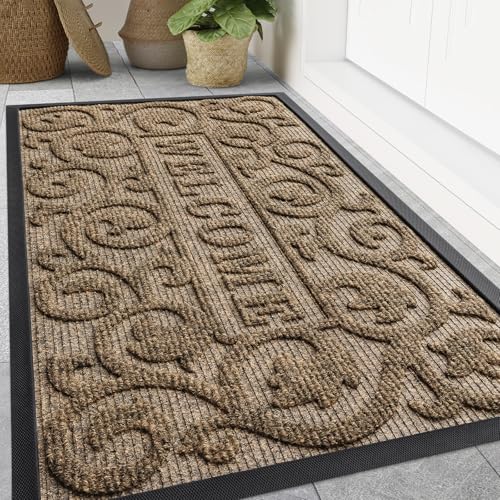 Smiry Front Door Mat Outside Entrance, Low Profile Rubber Doormat, 47x23 - color: Brown, size: 47" X 23"