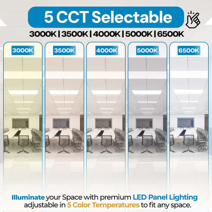 48 Pack 2x4 LED Flat Panel Light for Drop Ceiling, 9360lm Selectable 30W/40W/50W/60W/72W, Color Temperature 3000K/3500K/4000K/5000K/6500K, 0-10V Dimmable, 120-277V, ETL - size: 2X4 FT LED - 48PACK
