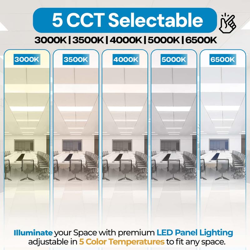 72 Pack 2x4 LED Flat Panel Light for Drop Ceiling, 9360lm Selectable 30W/40W/50W/60W/72W, Color Temperature 3000K/3500K/4000K/5000K/6500K, 0-10V Dimmable, 120-277V, ETL - size: 2X4 FT LED - 72 PACK