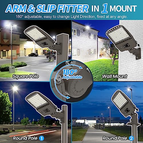 AKK 240W LED Parking Lot Light 220W 200W Selectable, 38400LM (160LM/W) LED Shoebox Pole Lights, Adjustable Arm & Slip Fitter in 1 Mount, Dusk to Dawn Photocell Area Light, Waterproof LED Street Lights - size: 240W/220W/200W Switchable