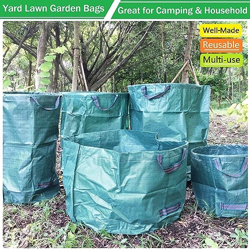Professional 2-Pack 80 Gallon Big Lawn Garden Bags (D26,H33 inch) Yard Waste Bag with Gardening Gloves for Leaf Bag,Yard Debris,Garden Pruning,Trash Container,Lawn Grass Clippings,Weeds Bags 4 Handles