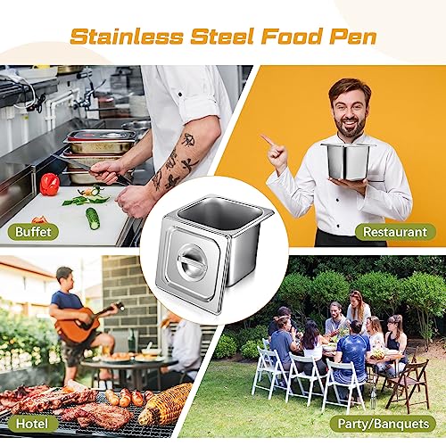 16 Pack 1/6 Stainless Steel Pans with Lid, 2Tongs, 4Spoons, 6 Inch Deep - size: 6 Inch