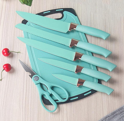 Kitchen Cooking Utensils and Knife Set with Holder Block, 19 Pieces Cooks Cutting Set 11 Pcs Silicone Cooking Utensils Sharp Stainless Steel Knives Scissors Whisk Tongs and Cutting Board (Teal) - color: Teal