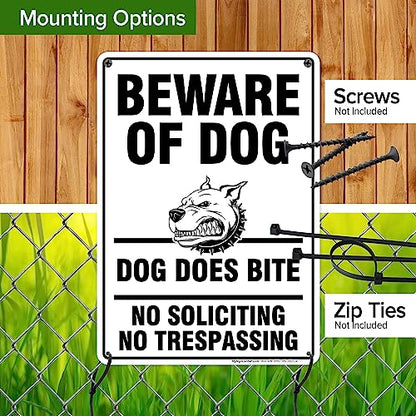Beware of Dog, Dog Does Bite No Soliciting No Trespassing Sign, 10x14 - size: 10x14 - Aluminum