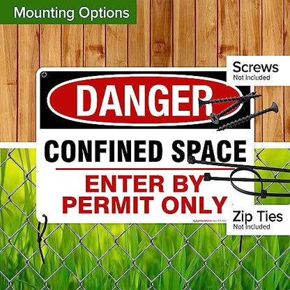 Danger Confined Space Enter By Permit Only Sign, 10x14 Inches, Rust Free .040 Aluminum, Fade Resistant, Made in USA by My Sign Center - size: 10x14 - Aluminum
