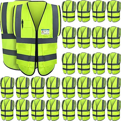 Leumoi 30 Pack Reflective Safety Vest with Pockets - color: Fluorescent Green, size: Large