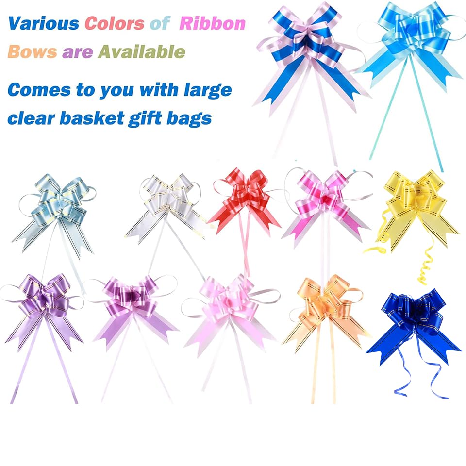 UltraOutlet 100 Packs Large Cellophane Bags 18" x 24" Clear Cellophane Gift Basket Wraps 2.3 Mil Thick Clear Cello Bags for Fruit Basket, Gift Wrap, Treats, Arts and Crafts, 100ct Blue Ribbon Bows - color: Clear/Royal blue, size: 1 Count (Pack of 100)