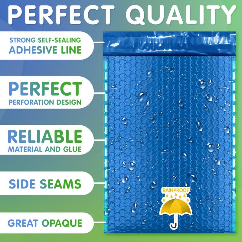 Blue Poly Bubble Mailers 5 x 9 Inch. Pack of 250 Padded Envelopes Waterproof. Self Seal Padded Mailers with Durable Seams. Lightweight Padded Shipping Envelopes for Mailing Fragile Things - color: Light Blue, size: 5" x 9" / 250 Pack